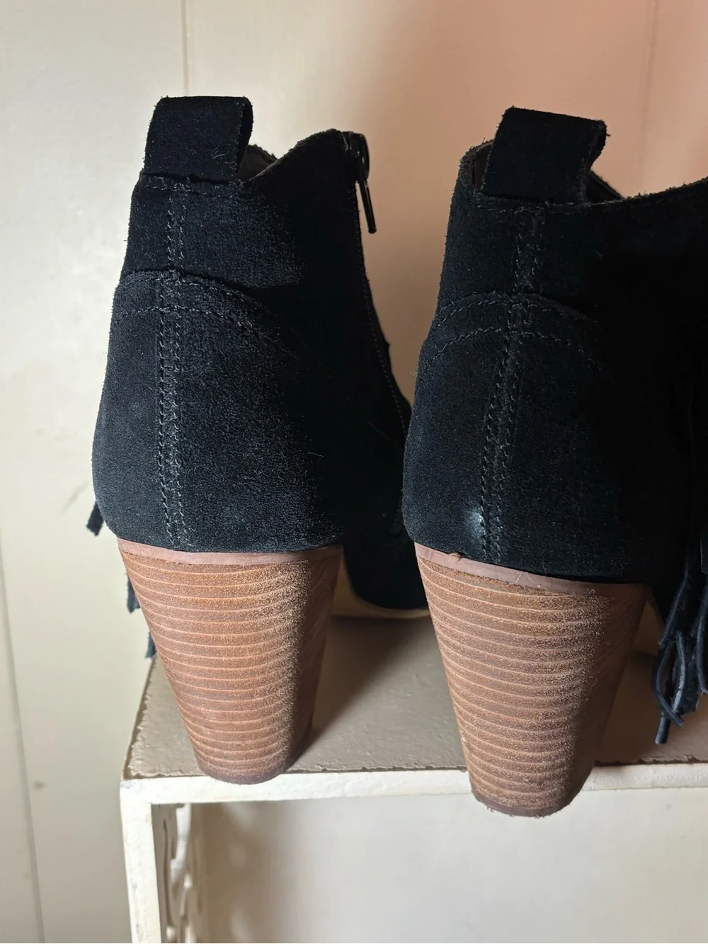 Steve Madden Black Suede Ankle Booties with Stacked Wood Heel